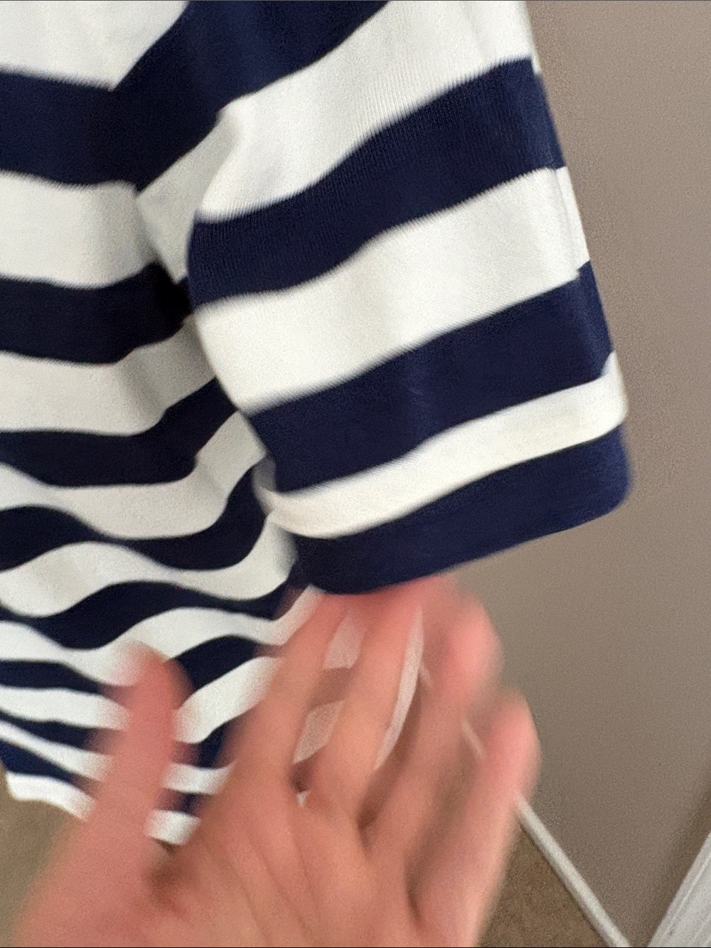 J. Crew Navy and White Striped Short Sleeve Tee with gold buttons - Picture 5 of 6